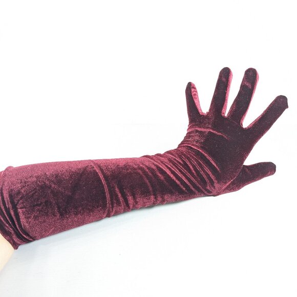 Dark Red velvet opera gloves, elbow length burgundy ladies black tie gloves - Picture 1 of 8